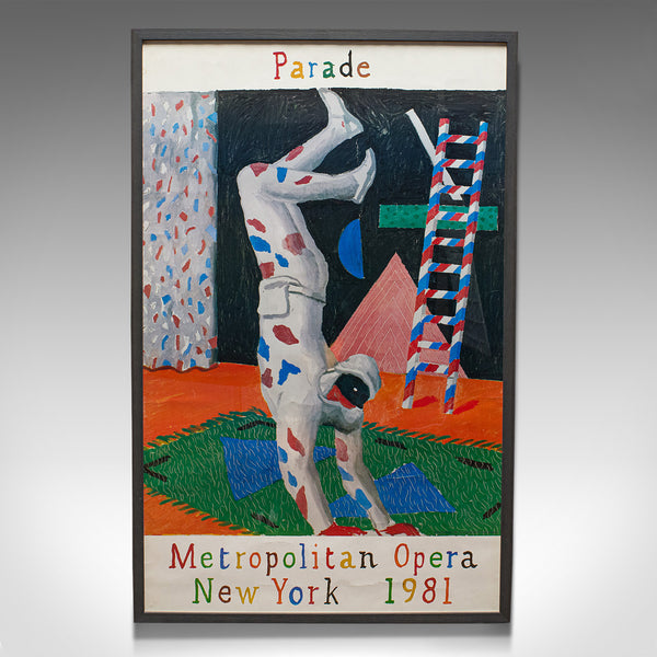 Framed, Vintage David Hockney Poster, American, Parade, Met Opera, New York