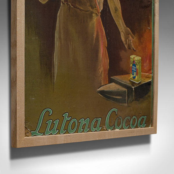 Framed Antique Cocoa Advertisement, English, Lutona Poster, Victorian, C.1900