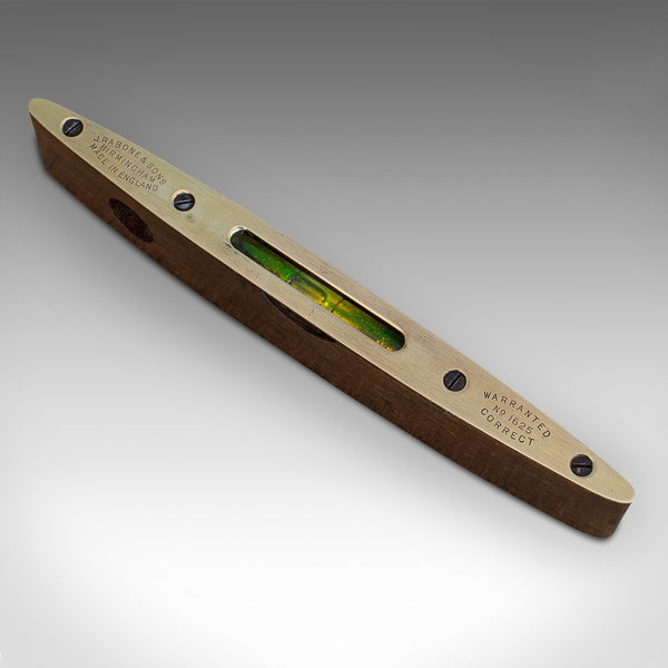 Vintage J. Rabone Spirit Level, English, Rosewood, Brass, Torpedo, Circa 1950