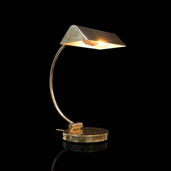 Vintage Barrister's Lamp, Continental, Brass, Banker's, Desk, Light, Circa 1970