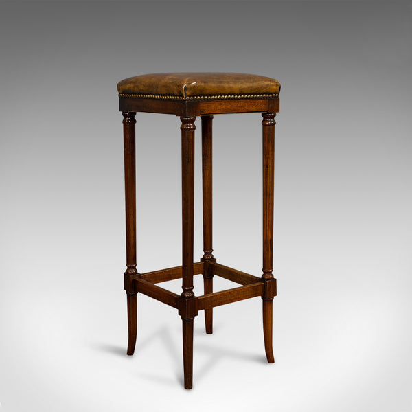 Tall Vintage Stool, English, Leather, Mahogany, Bar, Breakfast, Seat, Circa 1980