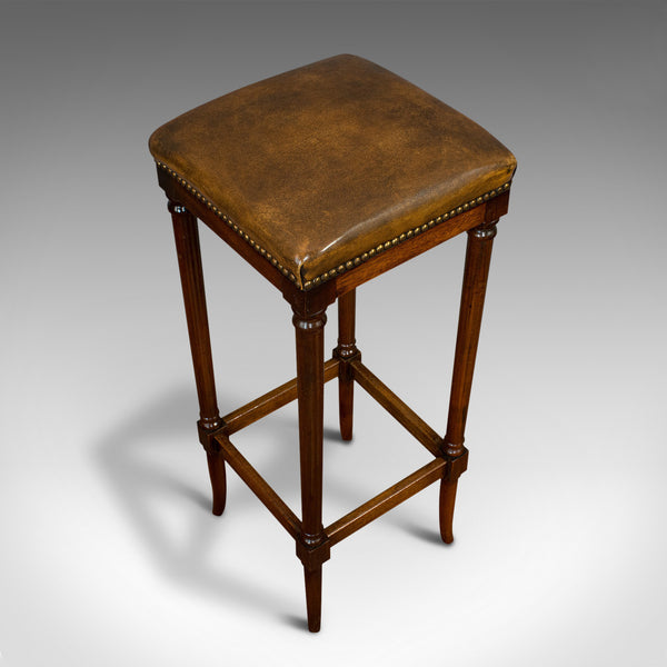 Tall Vintage Stool, English, Leather, Mahogany, Bar, Breakfast, Seat, Circa 1980