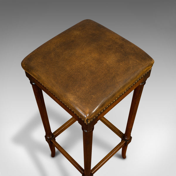 Tall Vintage Stool, English, Leather, Mahogany, Bar, Breakfast, Seat, Circa 1980