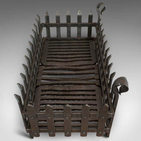 Antique Fire Grate, English, Wrought Iron, Fireside Basket, Victorian, C.1880