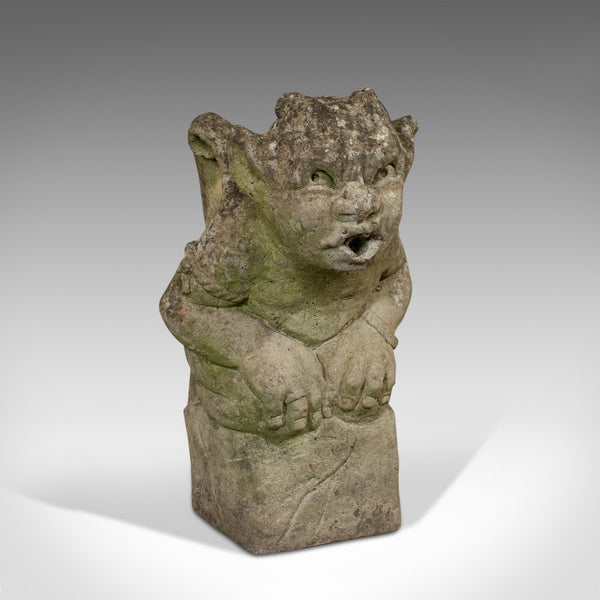Vintage Gargoyle, English, Reconstituted Stone, Outdoor Ornament, Water Feature