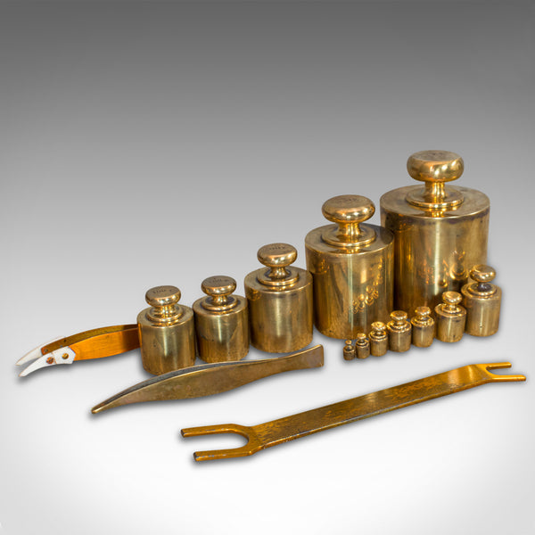Set Of, Vintage Balance Weights, English, Brass, Scientific, Apothecary, Assay