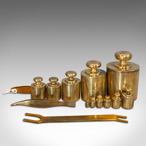 Set Of, Vintage Balance Weights, English, Brass, Scientific, Apothecary, Assay