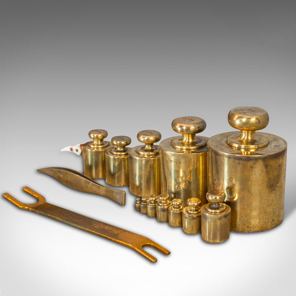 Set Of, Vintage Balance Weights, English, Brass, Scientific, Apothecary, Assay
