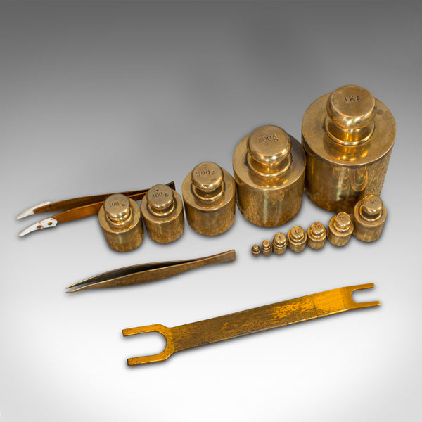 Set Of, Vintage Balance Weights, English, Brass, Scientific, Apothecary, Assay