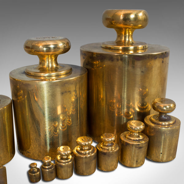 Set Of, Vintage Balance Weights, English, Brass, Scientific, Apothecary, Assay