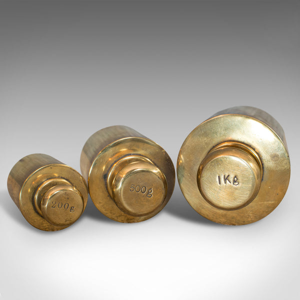Set Of, Vintage Balance Weights, English, Brass, Scientific, Apothecary, Assay