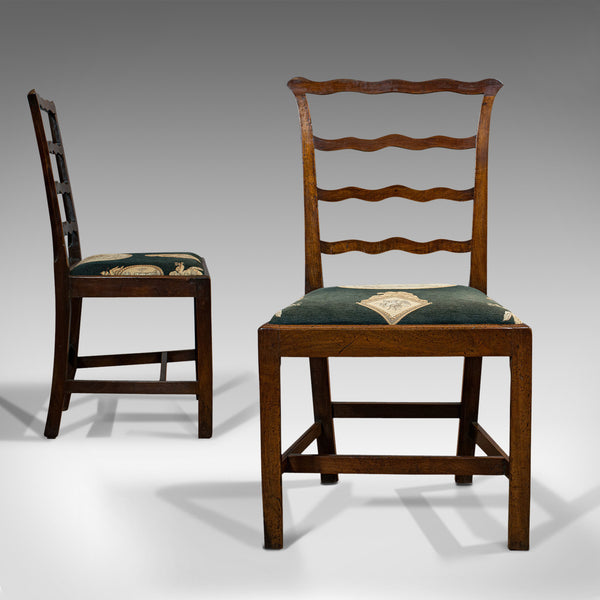 Pair Of Antique Ladder Back Chairs, Irish, Mahogany, Side, Georgian, Circa 1780
