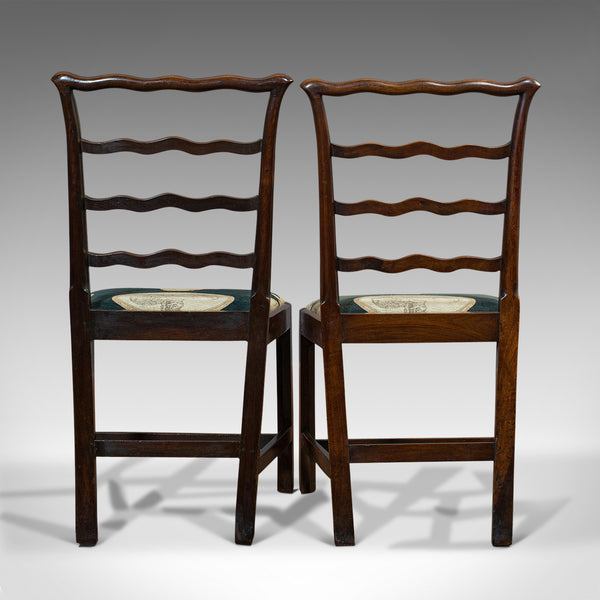 Pair Of Antique Ladder Back Chairs, Irish, Mahogany, Side, Georgian, Circa 1780