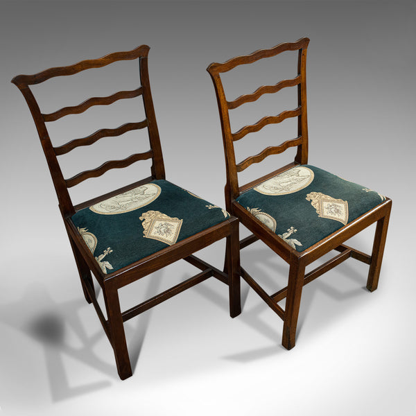 Pair Of Antique Ladder Back Chairs, Irish, Mahogany, Side, Georgian, Circa 1780