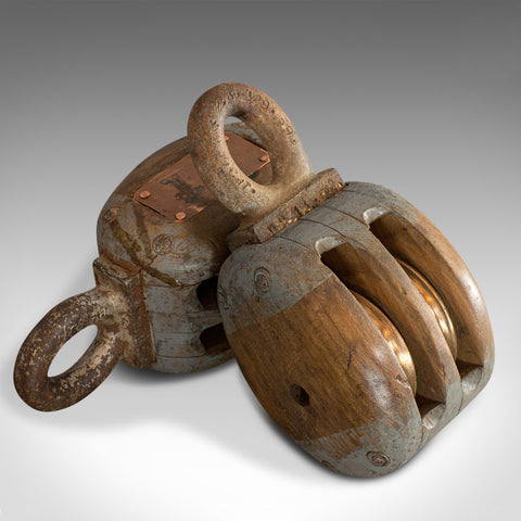 Pair Of, Vintage Ships Blocks, English, Bronze, Decorative, Marine, Chandlery