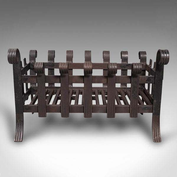 Vintage Fire Basket, English, Iron, Fireplace, Gothic Revival, Mid Century, 1950