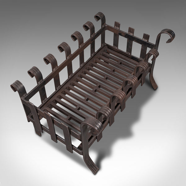 Vintage Fire Basket, English, Iron, Fireplace, Gothic Revival, Mid Century, 1950
