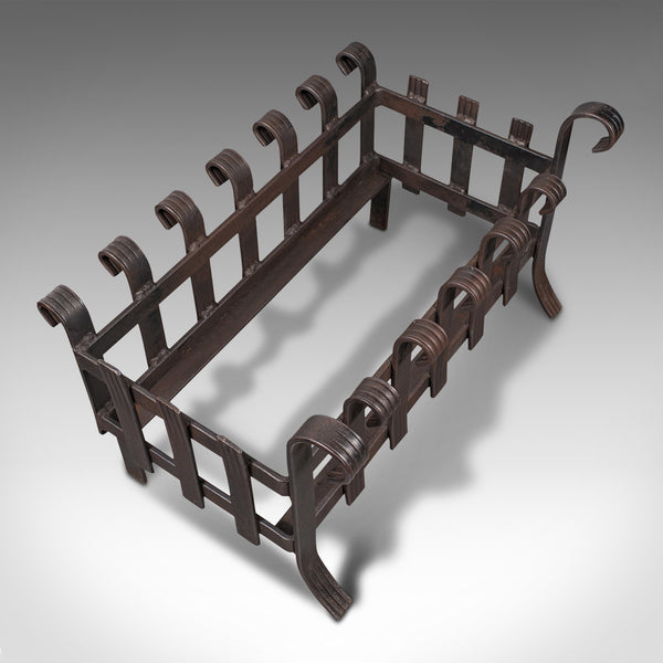 Vintage Fire Basket, English, Iron, Fireplace, Gothic Revival, Mid Century, 1950