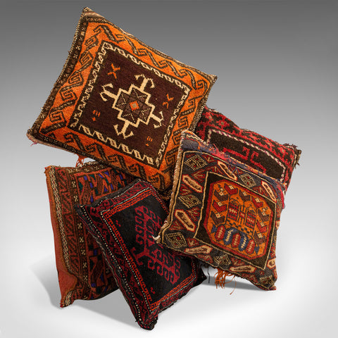 Set of 5, Vintage Kilim Cushions, North African, Camel Bag, Throw Pillows, 1950