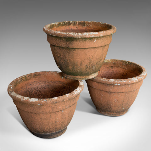 Set of 3 Vintage Planters, English, Terracotta, Large Garden Plant Pot, C.20th