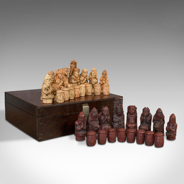 Vintage Chess Set, English, Stone Resin, Gaming, Pieces, Gothic Taste, C.1990