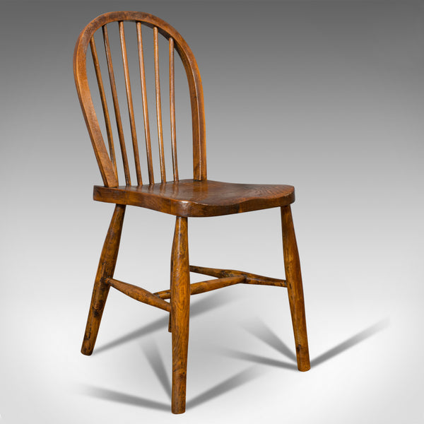Antique Stick Back Chair, English, Elm, Beech, Station Seat, Victorian, C.1870