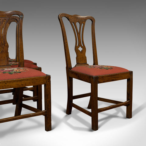 Antique Set of 4 Dining Chairs, Oak, Country House, Chippendale Form, Georgian