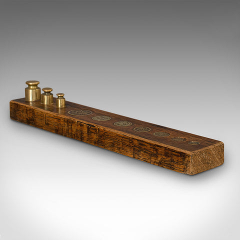 Antique Decorative Troy Weight Set, English, Oak, Brass, Display, Edwardian