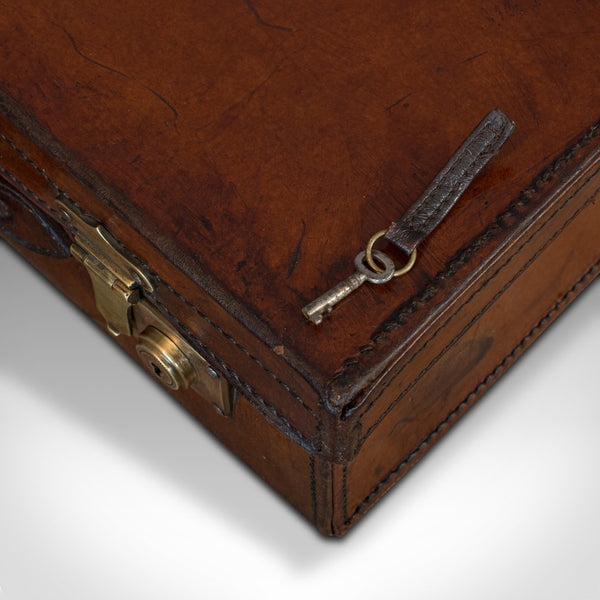 Antique Travel Case, English, Leather Banker's Suitcase, Edwardian, Circa 1910