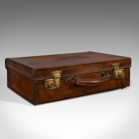 Antique Travel Case, English, Leather Banker's Suitcase, Edwardian, Circa 1910