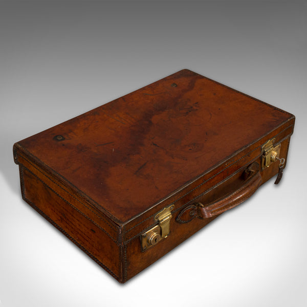 Antique Travel Case, English, Leather Banker's Suitcase, Edwardian, Circa 1910