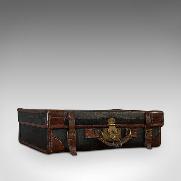 Antique Suitcase, English, Leather, Salesman, Banker, Travel Case, Edwardian