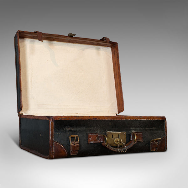 Antique Suitcase, English, Leather, Salesman, Banker, Travel Case, Edwardian