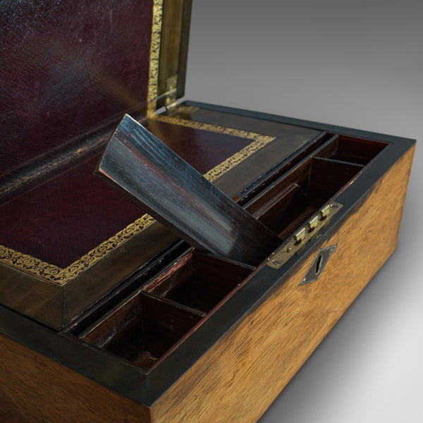 Antique Writing Slope, English, Rosewood, Leather, Pen Box, Victorian, C.1880