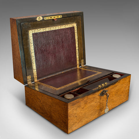 Antique Writing Slope, English, Rosewood, Leather, Pen Box, Victorian, C.1880