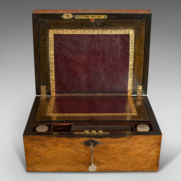 Antique Writing Slope, English, Rosewood, Leather, Pen Box, Victorian, C.1880