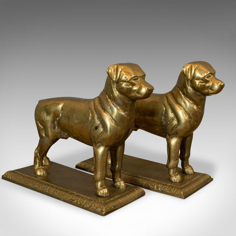 Vintage Pair Of Decorative Dogs, Gilt Metal, Rottweiler, Doorstops, Fireside
