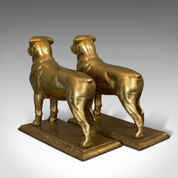 Vintage Pair Of Decorative Dogs, Gilt Metal, Rottweiler, Doorstops, Fireside