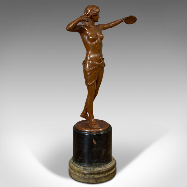 Vintage Female Figure, French, Bronze Spelter, Art Deco, Statuette, Circa 1930