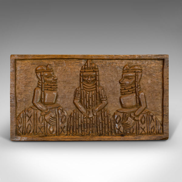 Vintage Hand Carved Wooden Plaque, Asian, Hardwood, Decorative, Tribal Scene
