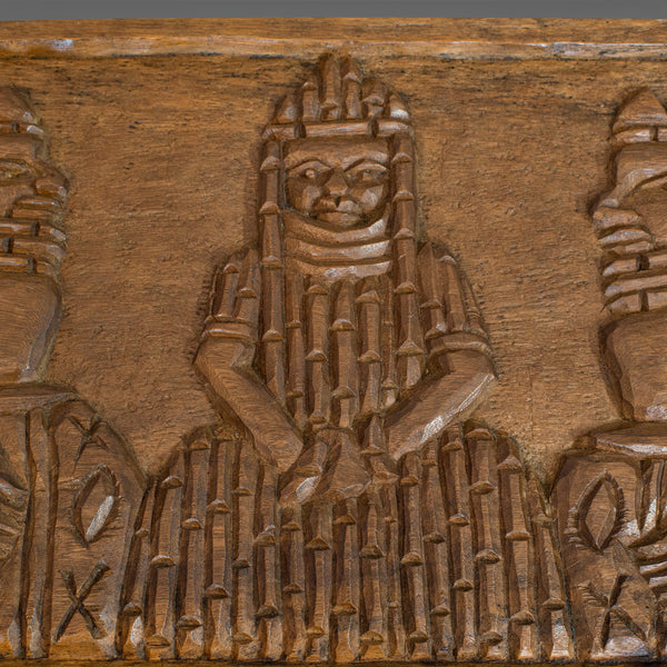 Vintage Hand Carved Wooden Plaque, Asian, Hardwood, Decorative, Tribal Scene