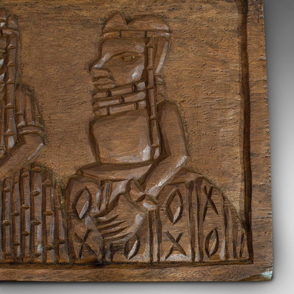 Vintage Hand Carved Wooden Plaque, Asian, Hardwood, Decorative, Tribal Scene