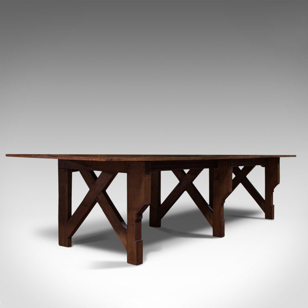 Large 12' Antique Kitchen Table, English, Pine, Industrial, Victorian, 1900