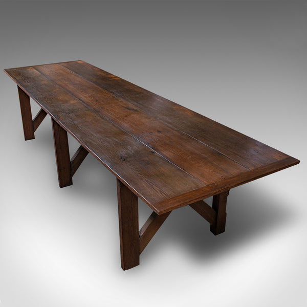 Large 12' Antique Kitchen Table, English, Pine, Industrial, Victorian, 1900