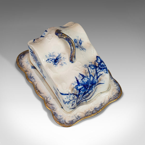 Antique Cheese Keeper, Decorative, Dish, John Maddock, Orchid, Victorian, C.1900