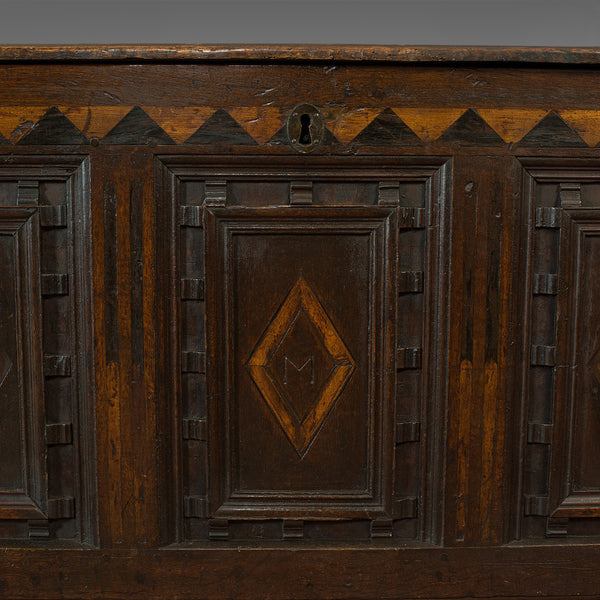 Antique Coffer, English, Oak, 3 Panel, Linen Chest, Trunk, William III, C.1700