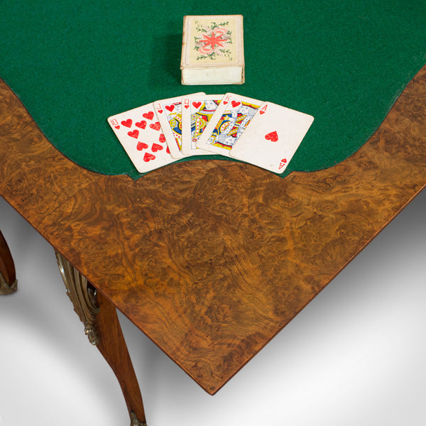 Antique Card Table, French, Burr Walnut, Fold Over, Games, Victorian, Circa 1870