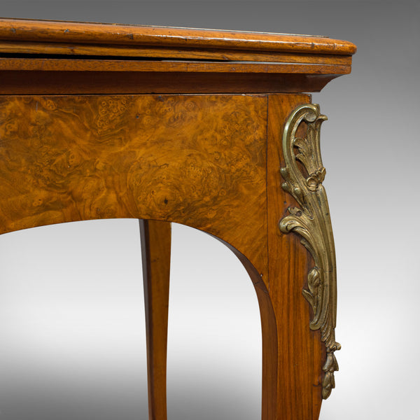 Antique Card Table, French, Burr Walnut, Fold Over, Games, Victorian, Circa 1870