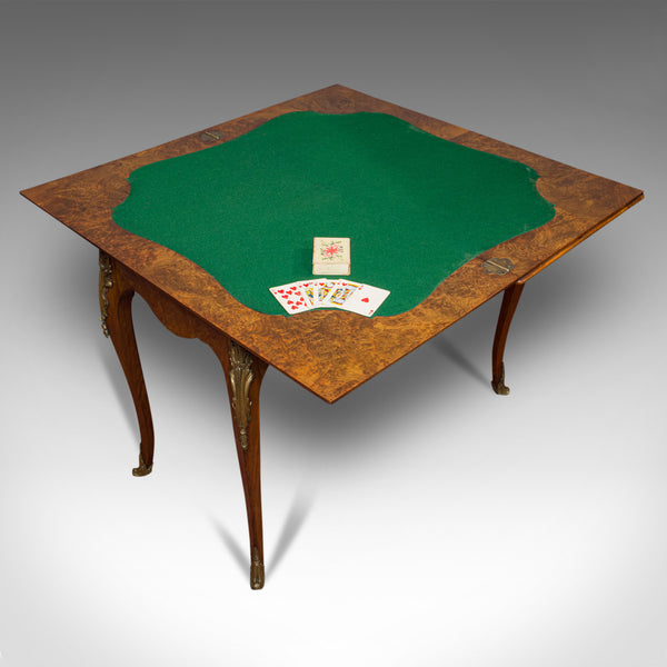 Antique Card Table, French, Burr Walnut, Fold Over, Games, Victorian, Circa 1870