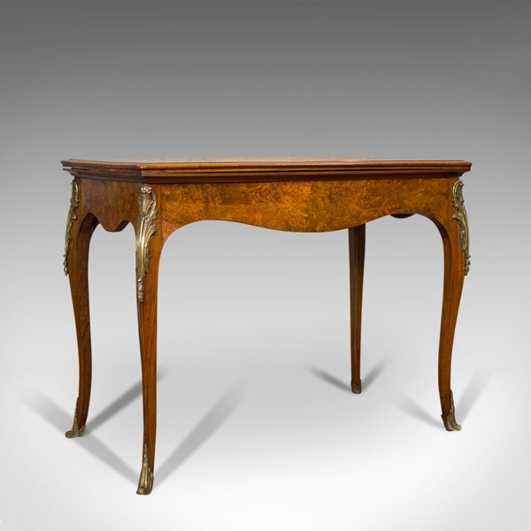 Antique Card Table, French, Burr Walnut, Fold Over, Games, Victorian, Circa 1870